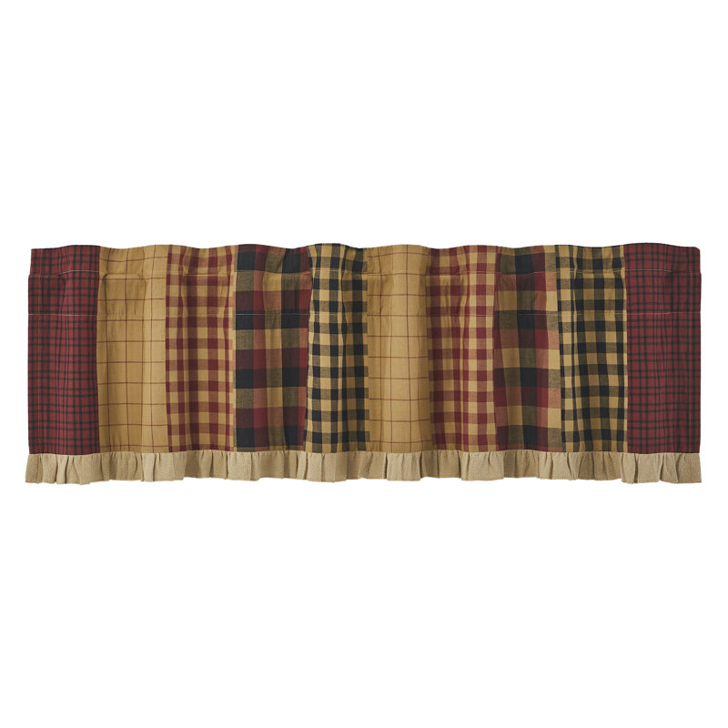 Connell Patchwork Burgundy and Tan Cotton Valance with Ruffles
