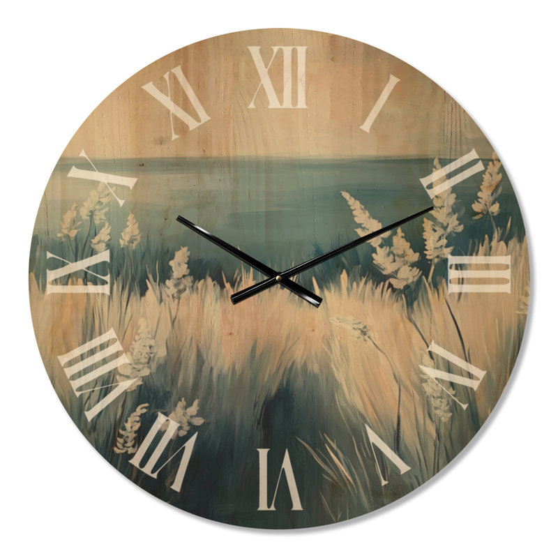 Horloge murale grand format « Herbe des marais bleus » (motif côtier), imprimée sur bois, Medium