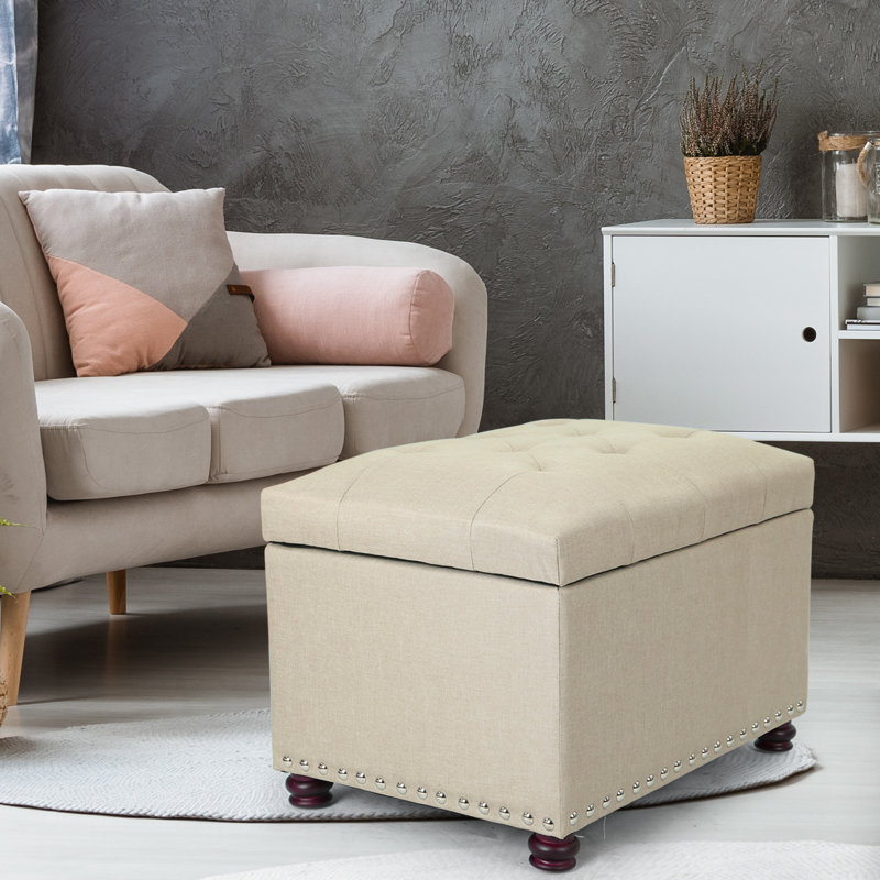 Milana Upholstered Ottoman, Ivory Linen Blend