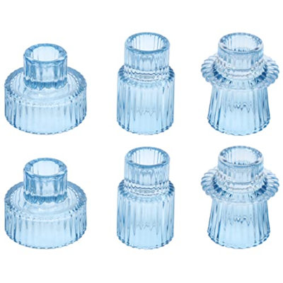 Glass Candlestick Holders Tealight Candle Holders For Table Centerpieces, Wedding Decor And Dinner Party (6 Pcs, Light Blue)