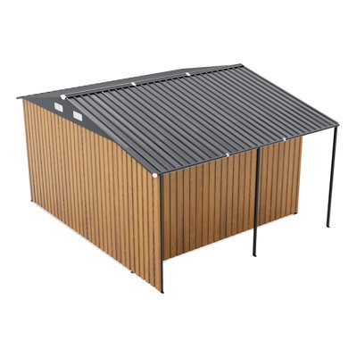 10X12 Ft Outdoor Yellow Metal Storage Shed, Dual - Zone Design For Patio And Tool Storage, Smooth Sliding Doors, Well Ventilated, Galvanized Steel