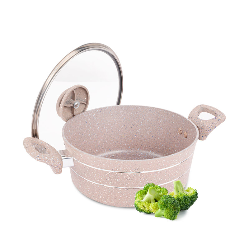 Royalford Casserole Dish with Glass Lid Cooking pot, 30CM, Beige, 5.3 L