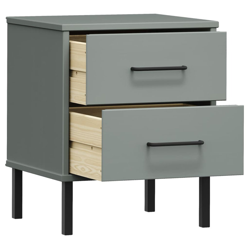 Table de chevet avec table de chevet et 2 tiroirs Table de chevet en bois de pin massif OSLO, gris