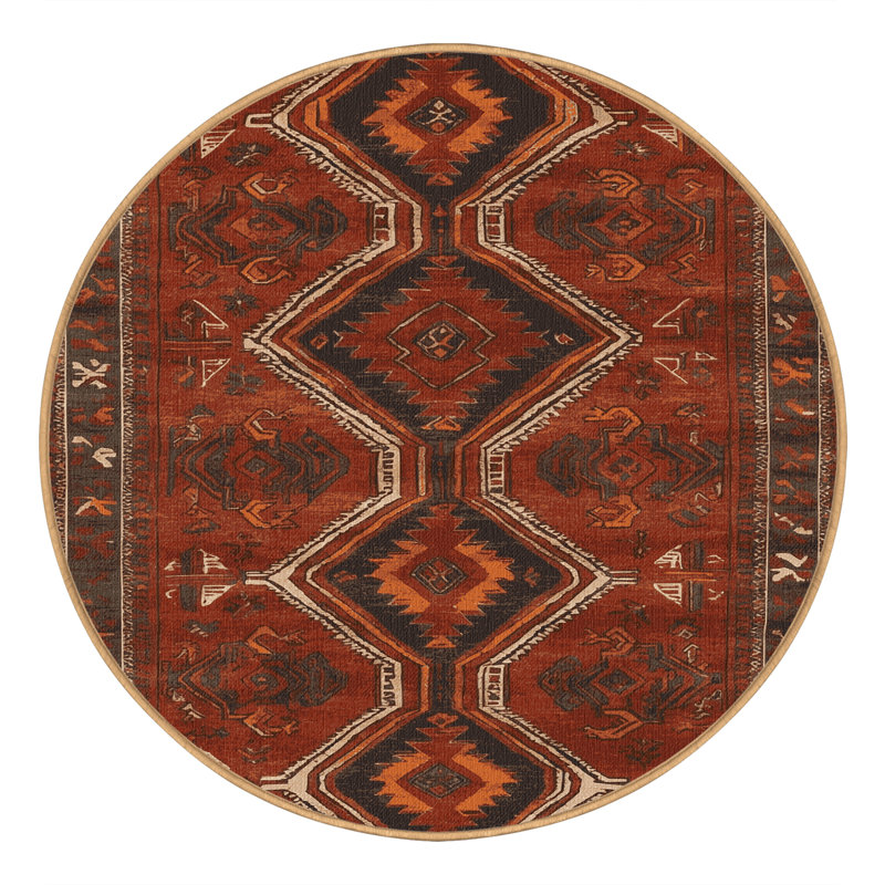 Tapis brun turc lavable à la machine, Rond 3 pi