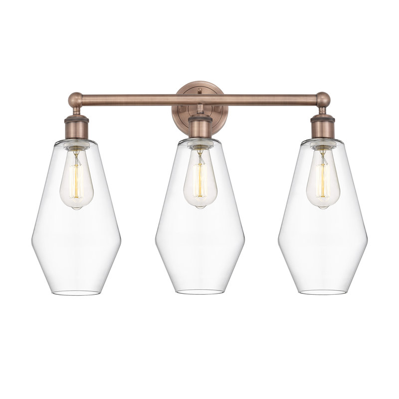 Éclairage pour salle de bain 3 lumières à intensité variable, Transparent, Cuivre antique