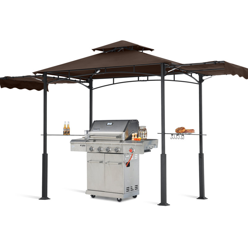 14 Ft. W X 5 Ft. D Steel Grill Gazebo With Collapsible Awnings, Brown