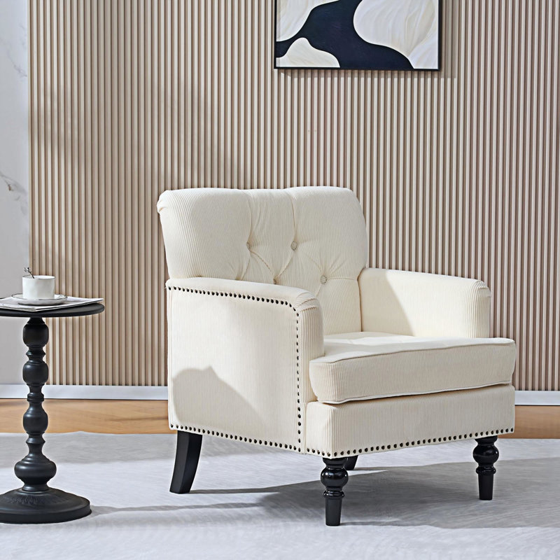 Fauteuil d'appoint rembourré capitonné, Velours côtelé beige