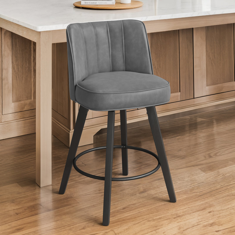 Tabouret de comptoir pivotant en bois massif 35 po Condredge, Siège gris foncé / structure noire