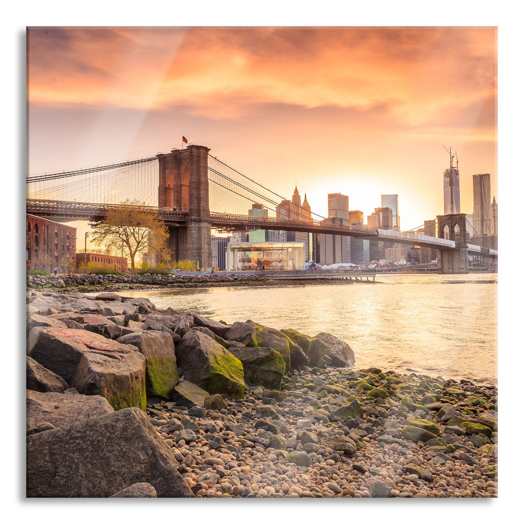 Glasbild Brooklyn Bridge Sonnenuntergang