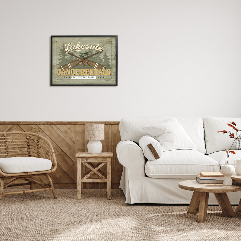 «Lakeside Canoeries Vintage Rustic» par Jennifer Pugh - cadre flottant, impression sur bois, L 30 po x H 24 po x P 1,5 po