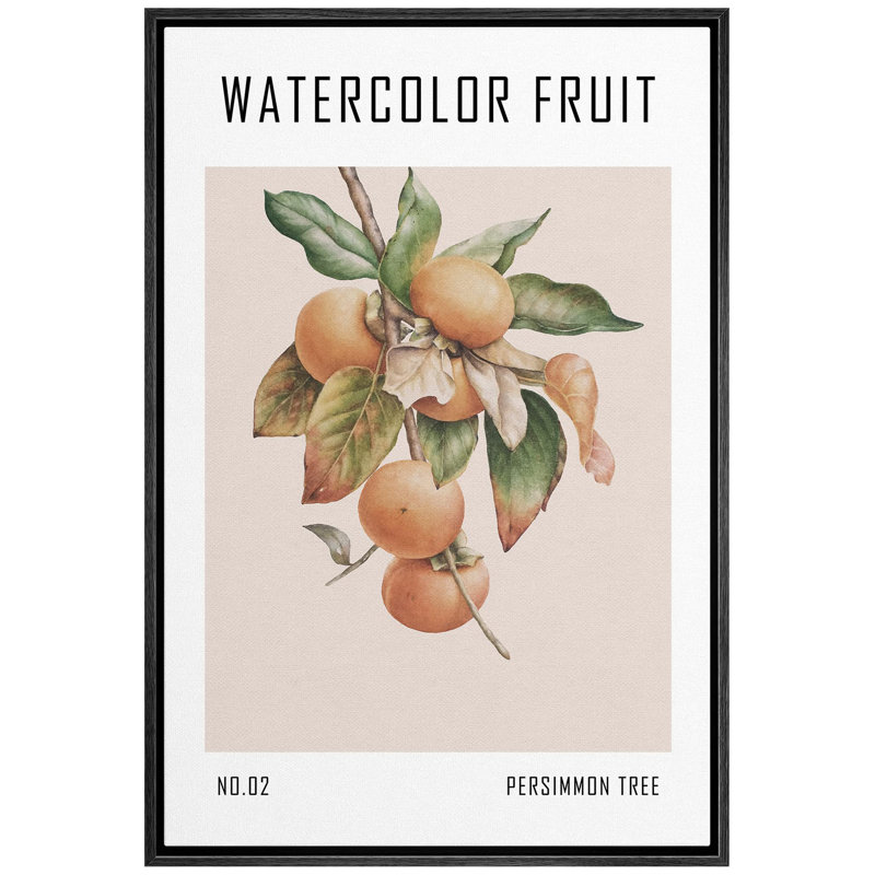 Aquarelle pastel persimmon fruit Mid-Century moderne minimaliste chic Relax Calme coloré, Noir, H 24 po x l 16 po