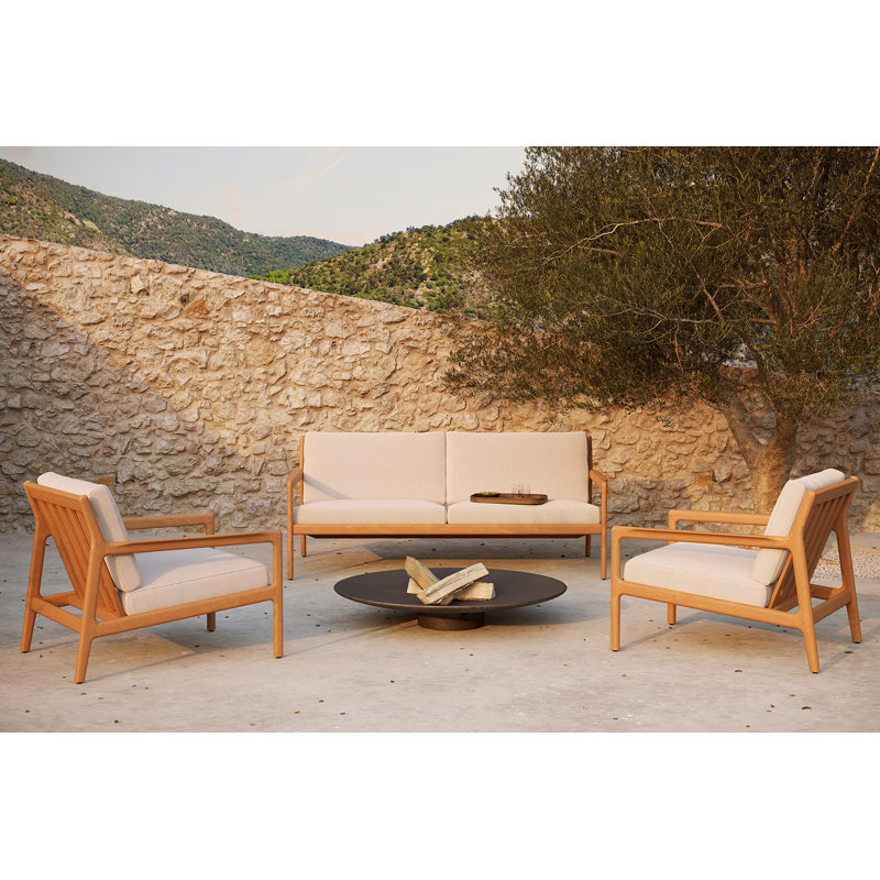Jack Outdoor Teak Lounge Chair, Brown/Off White