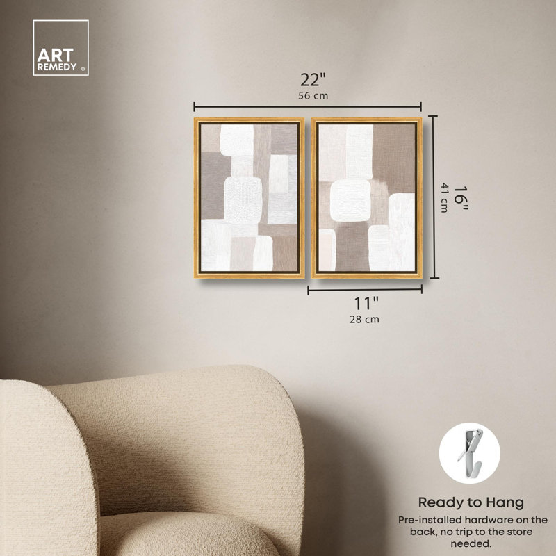 Ensemble de toiles « Stucco Squares » - Décoration murale moderne par Art Remedy, cadre noir, 10 x 15, 16" H x 11" W