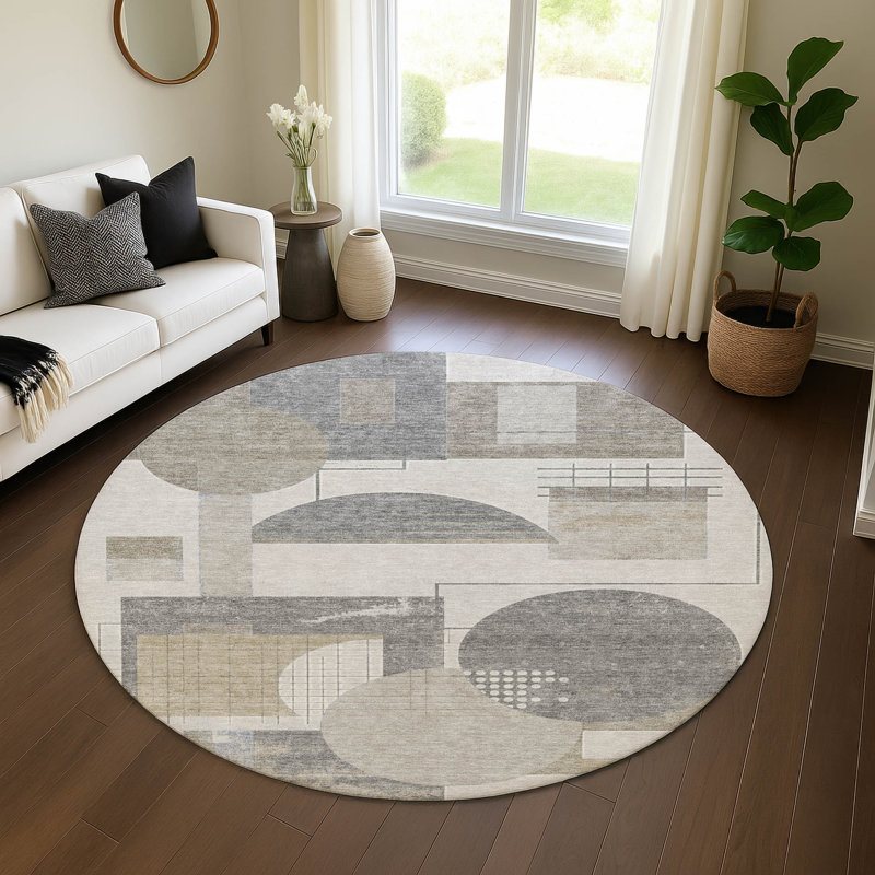 Premium Machine Washable Mehara AMF1695 Geometric Rug, Round 8'