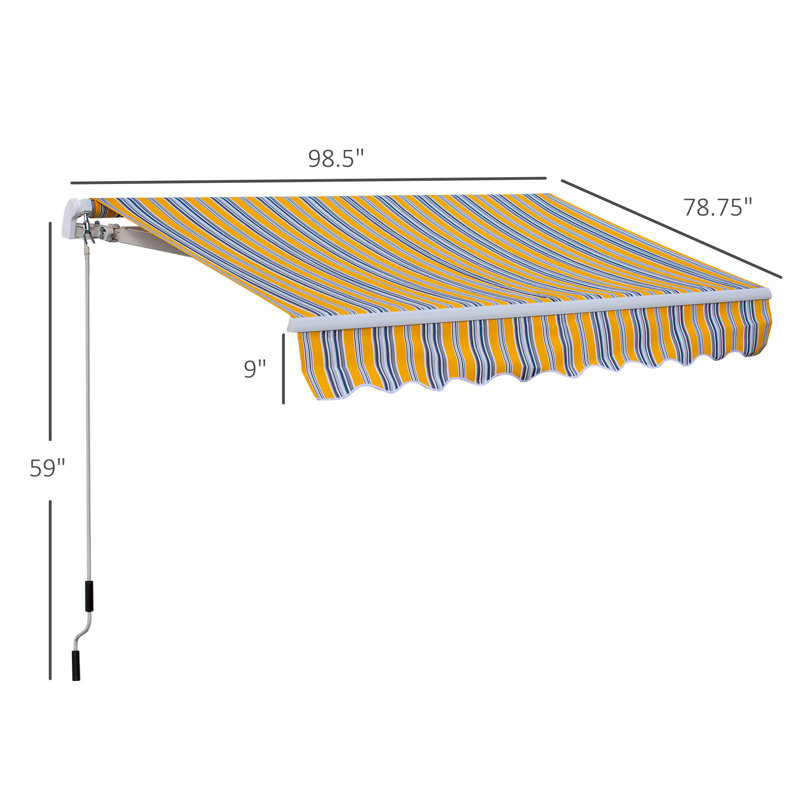 8' X 6.6' Patio Retractable Awning, Manual Exterior Sun Shade Deck Window Cover, Mixed Color, 49.3" H x 98.5" W x 78.8" D