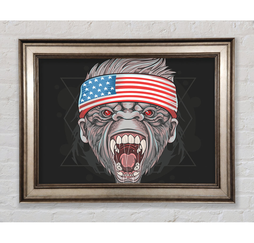 Wütender Gorilla Amerikanische Flagge - Einzelner Bilderrahmen Kunstdrucke