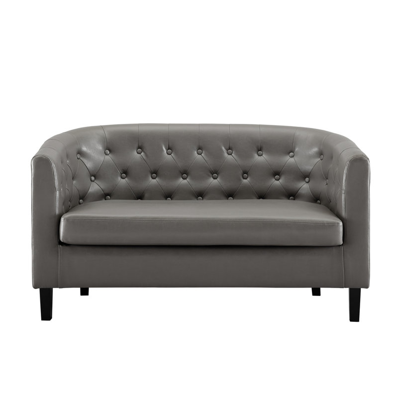 Engelhardt Faux Leather Midcentury Barrel Loveseat 2 Seater Sofa Couch for Bedrooms and Living Room., Gray Faux Leather