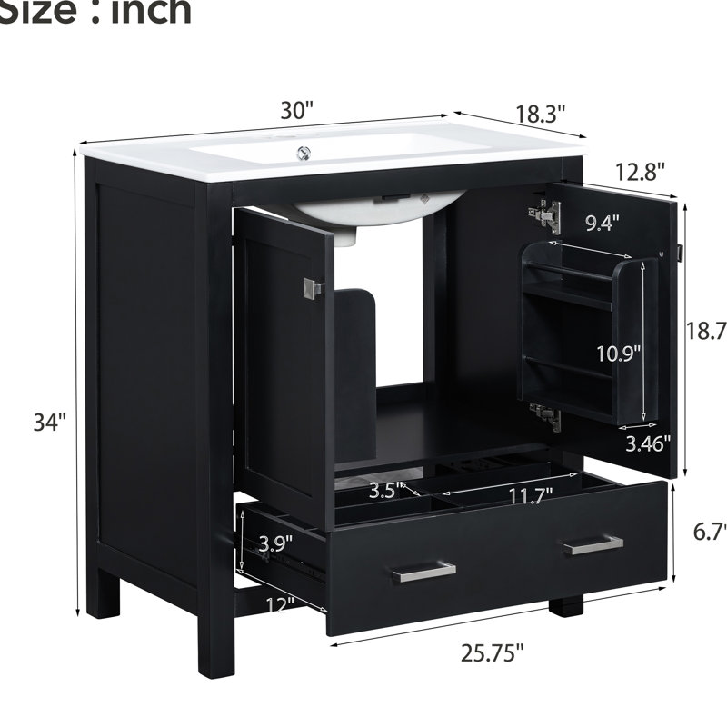 Meuble-lavabo double 60 po, lavabos, rangement intégré, espace de rangement spacieux, tablette de rangement, esthétique moderne