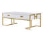 Table basse moderne blanche avec 4 tiroirs et base dorée - Rangement élégant pour les salons