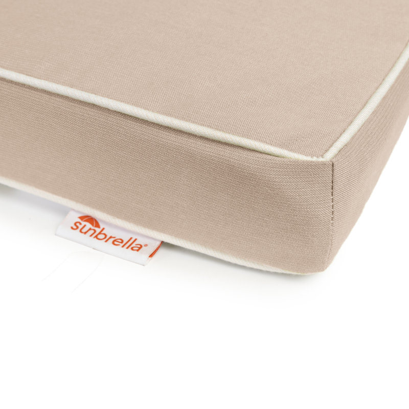 Sand Beige Sunbrella Outdoor Chaise Lounge Cushion with White Trim