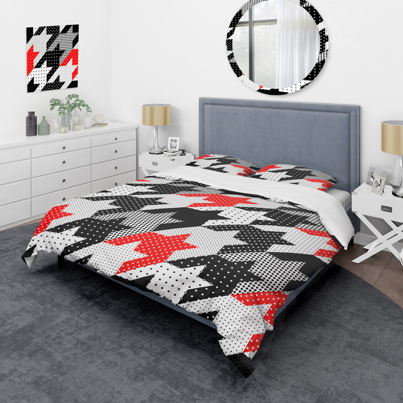 Ensemble de housse de couette blanche et noire à patchwork, Housse de couette pour très grand lit et 2 très