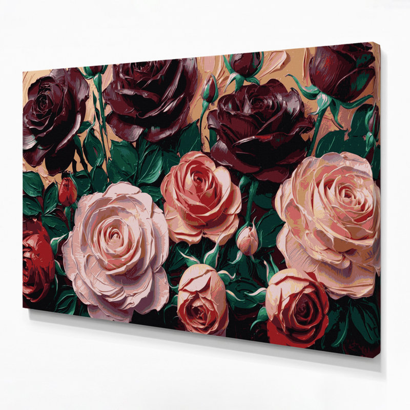 «Botanical Roses», art mural sur toile brune, H 24 po x l 36 po