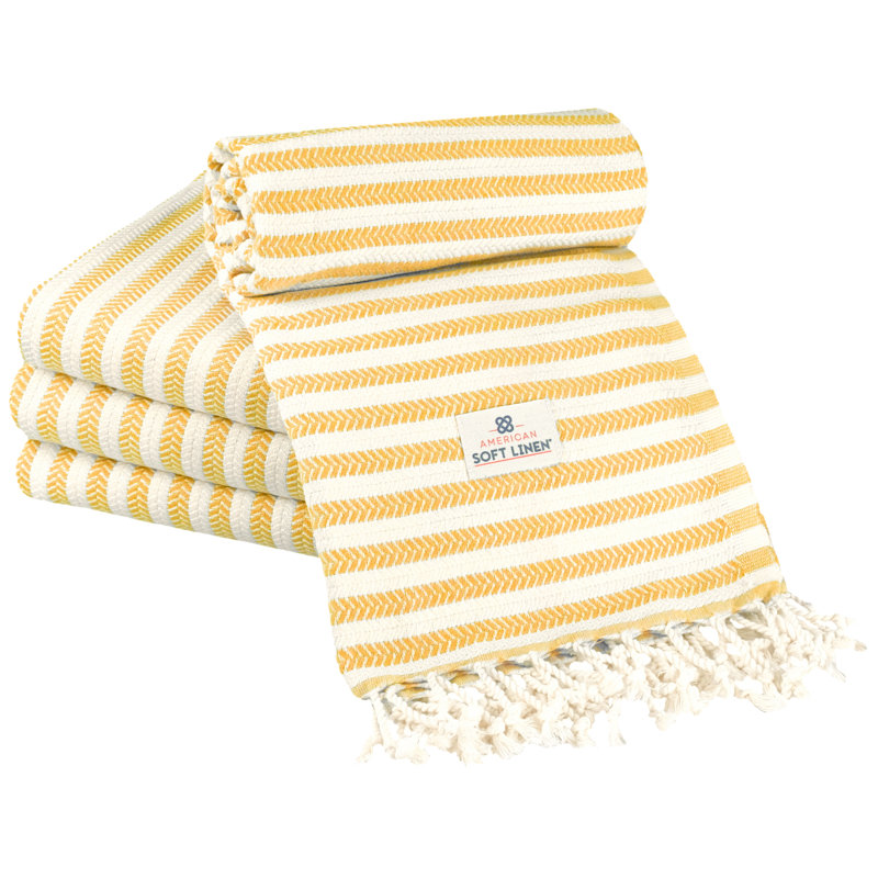 40x70" Size 4 Pack Turkish Peshtemal Beach Towels, Yellow