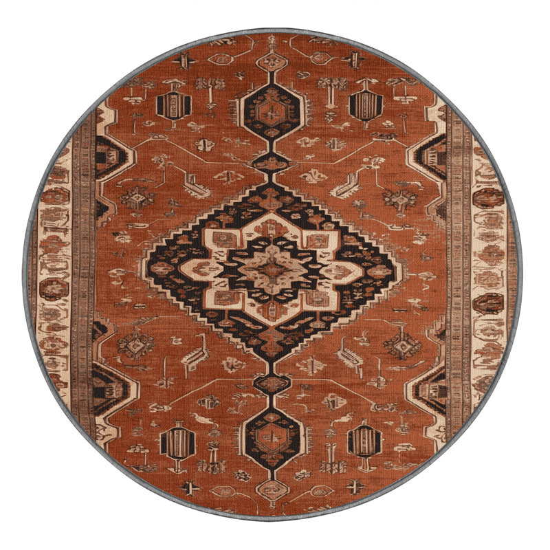 Tapis brun lavable à la machine, Rond 7 pi