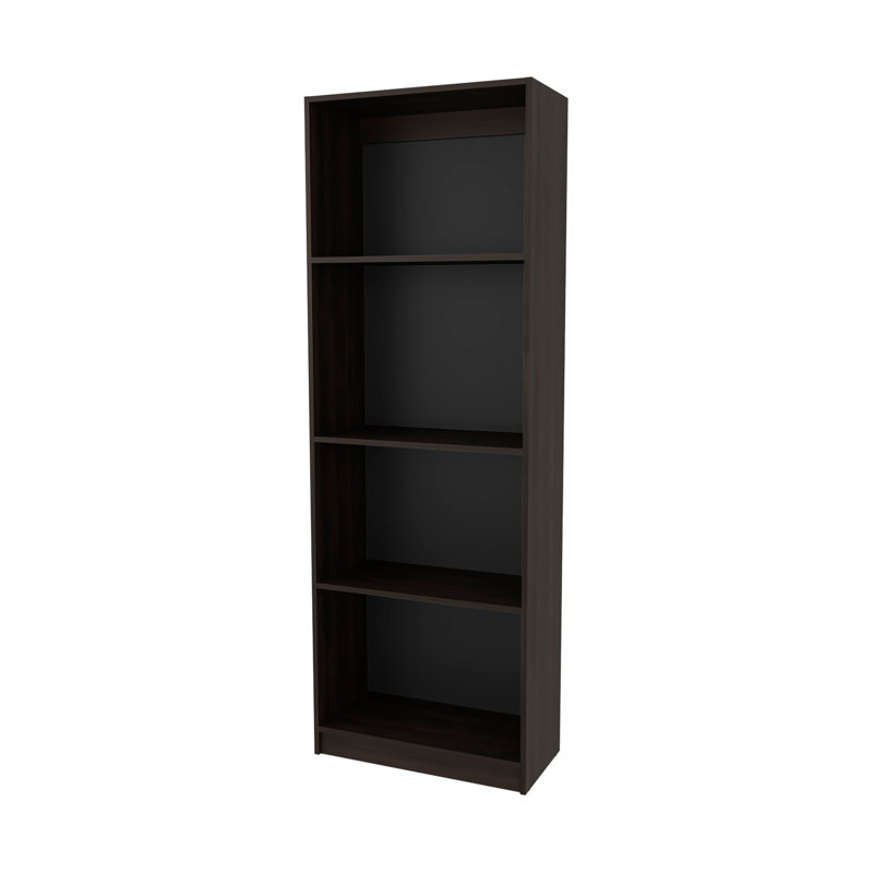 Bibliothèque plate en noyer teinté avec rangement ouvert et 4 tablettes, Noyer, H 71 po x l 24,7 po x P 11,7 po