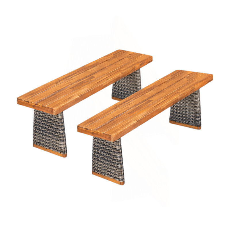 Outdoor Acacia Wood Bench(Set Of 2), Gray/Teak