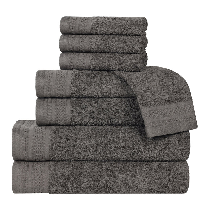 Honeycomb Textured Waffle Border Cotton Medium Weight 8 Piece Towel Set, Gunmetal