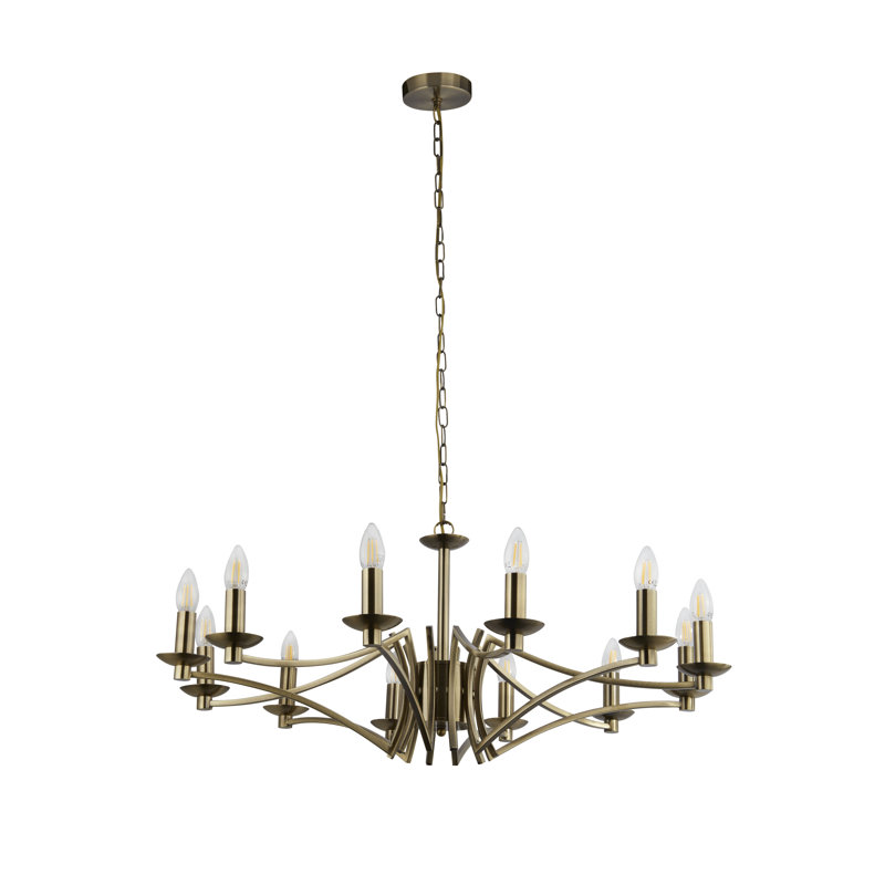 Roldan 12 - Light Candle Style Chandelier, Antique Brass