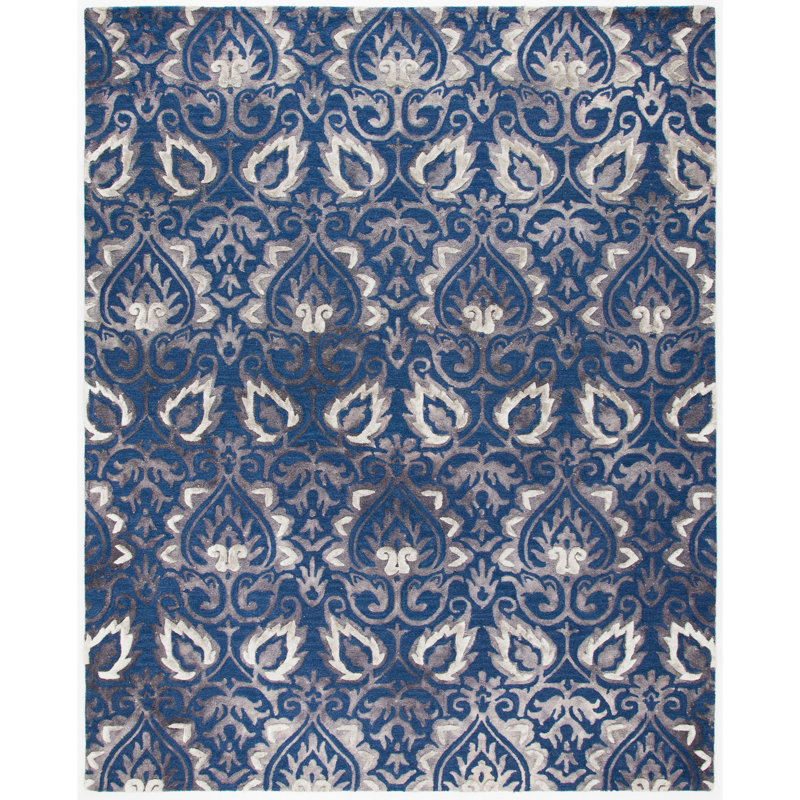 Tapis bleu marine en laine / coton touffeté à la main Pimentel, Rectangle 2 pi x 3 pi