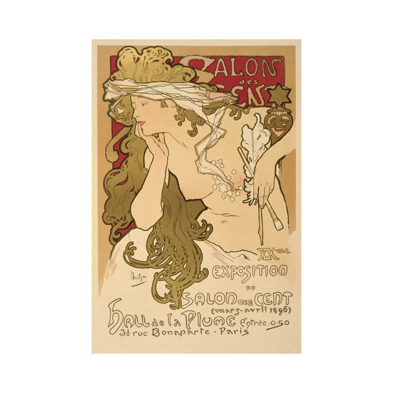 Salon Des Cent: 20th Exposition Vintage Poster by Alphonse Mucha - Wrapped Canvas Gallery-Wrapped Canvas Giclée
