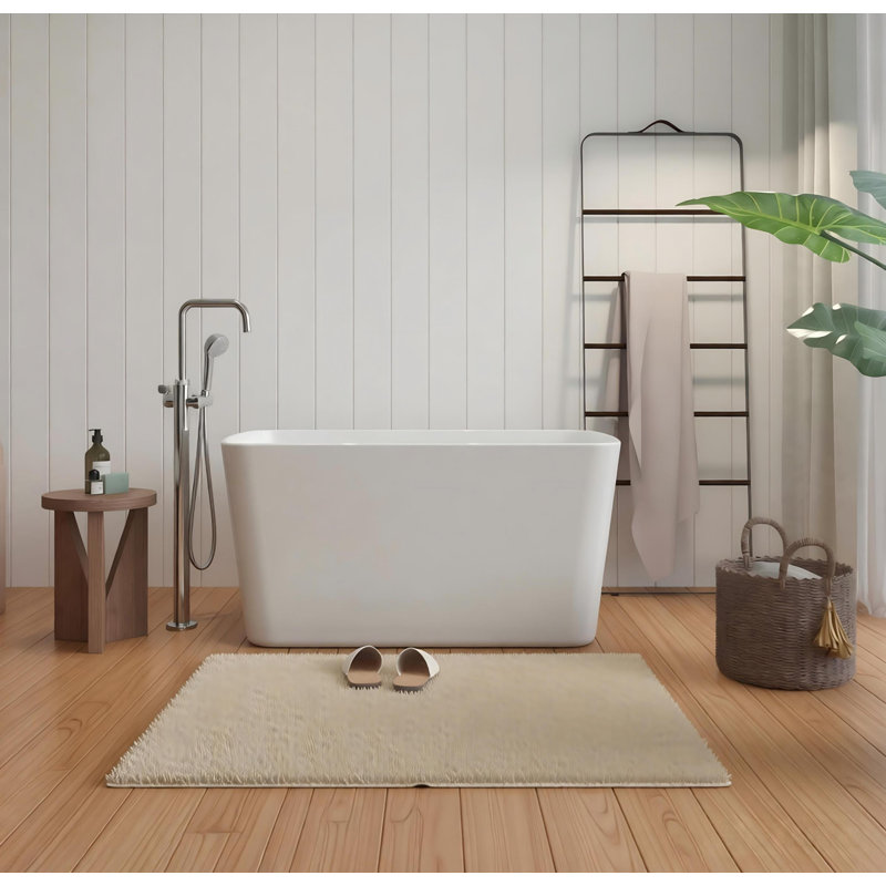 49'' x 28'' Acrylic Freestanding Soaking Bathtub, Square-shape Japanese Soaking Hot Tub, Sit-In Design with Chrome Overflow and Drain, Glossy White