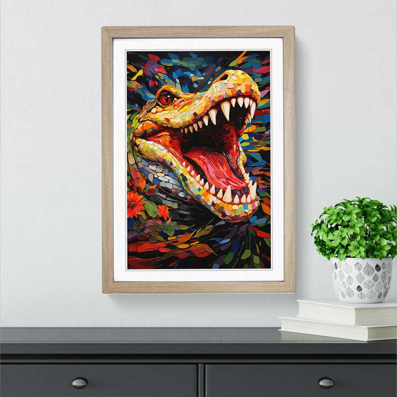 XYZ-FRM-V1223-1785 Alligator Orphism - Single Picture Frame Print on Wood, 34cm H x 25cm W x 2cm D, Oak 
