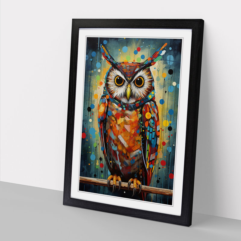 Owl Modern - Single Picture Frame Print on Wood, 34cm H x 25cm W x 2cm D, Black