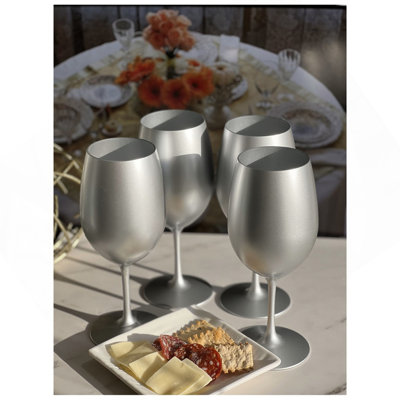 Ensemble de 4 verres à vin en plastique de couleur argent métallique (20 oz), ensemble de verres à vin en acrylique sans BPA, verres à vin rouges incassables, verres à vin blancs