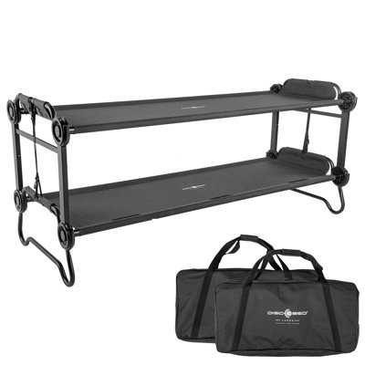 Disc-O-Bed Large Outdoor Convertible 2 Person Portable Camping Bunk Cots, Black