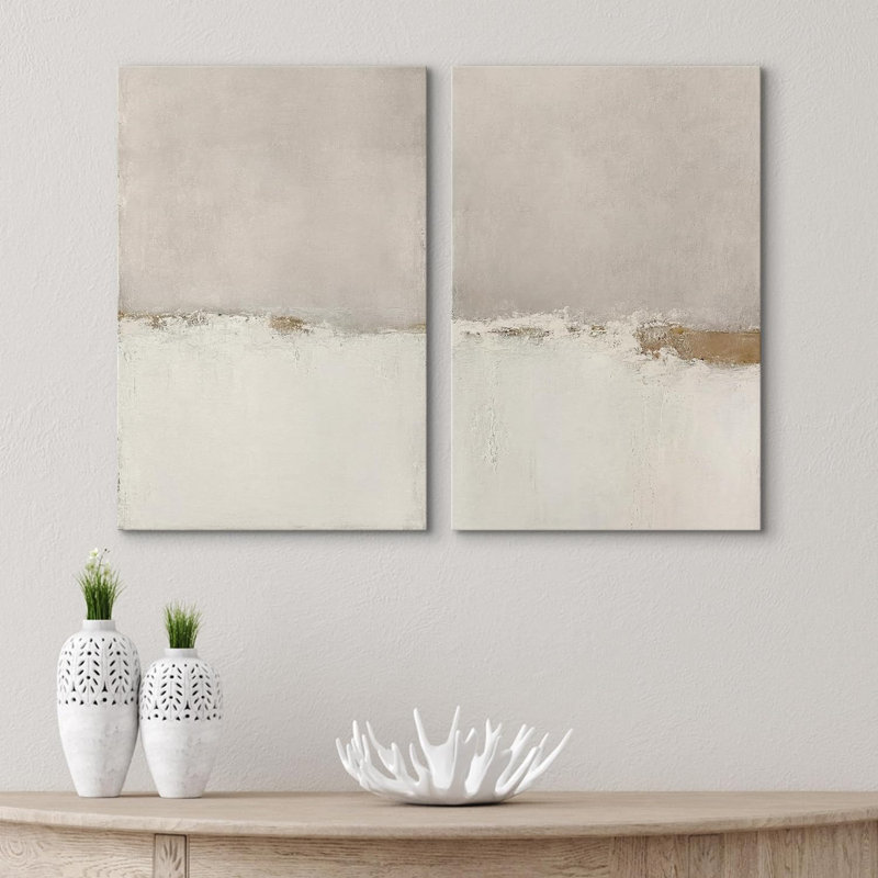 Minimal Landscape Beige Tan Abstract Grunge Modern Art Minimalist Neutral Decor Frame 2 Pieces Picture - Canvas Print