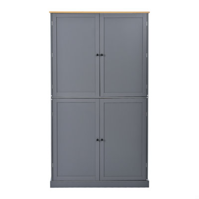 High Freestanding Kitchen Pantry Large Cupboard Storage Cabinet With 2 Drawers, 2 Adjustable Shelves, 8 Door Shelves