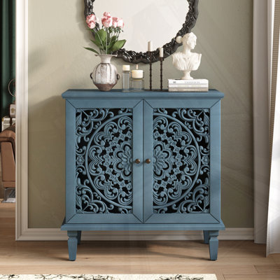 Vintage Hollow-Carved 2-Door Display Storage Sideboard