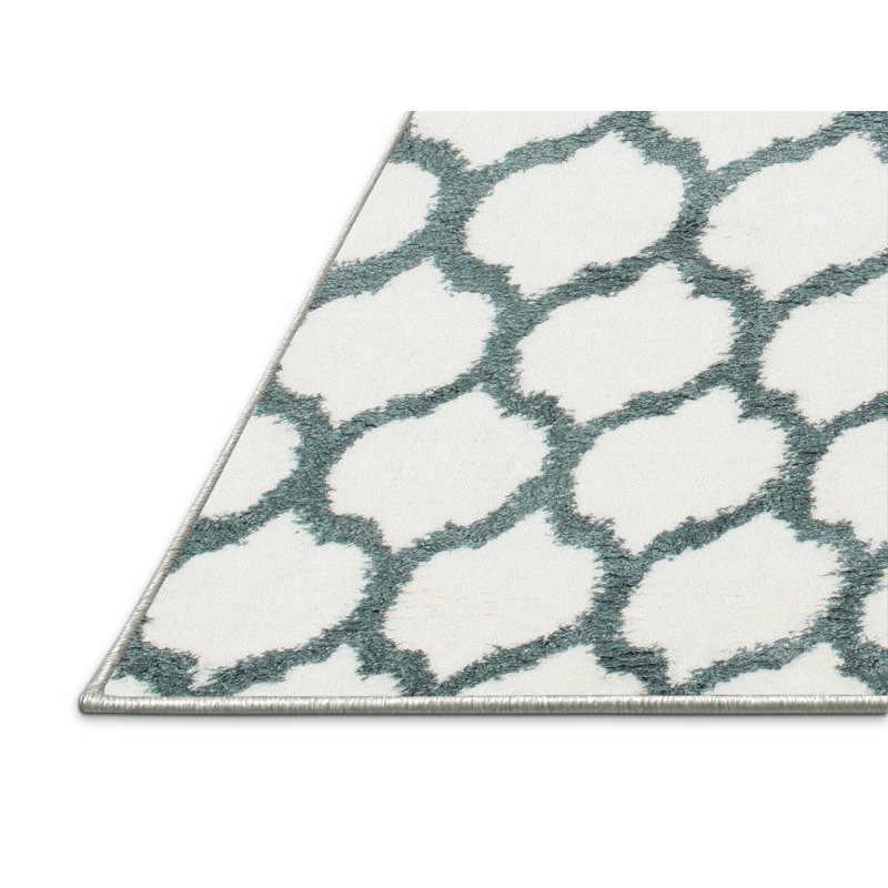 Tapis contemporain blanc / vert, Rectangle 5 pi x 7 pi