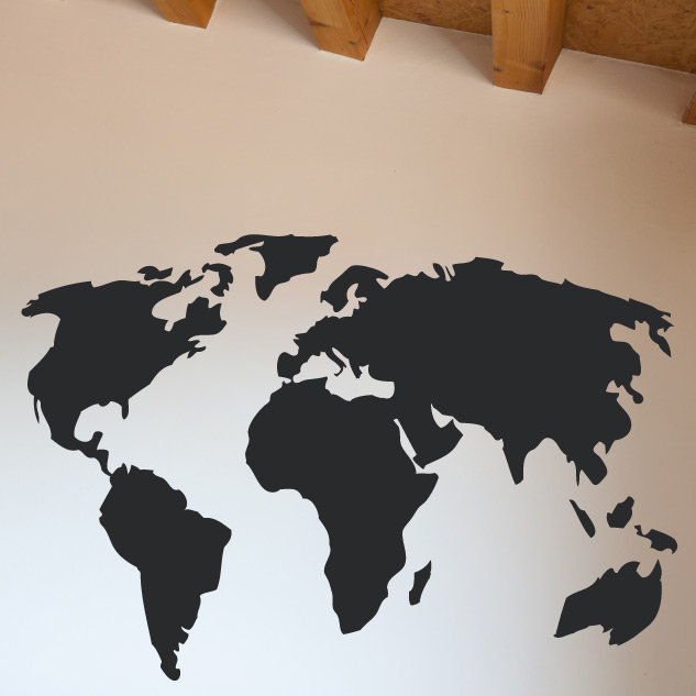 Décalcomanie murale carte du monde, H 22 po x l 32 po x P 0,01 po, Noir