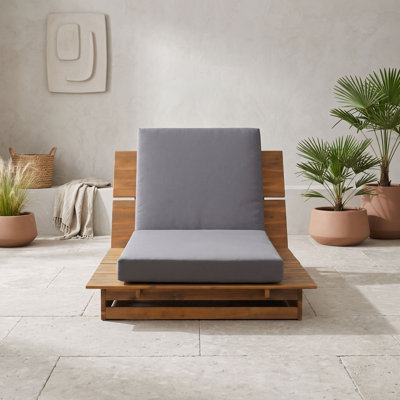 Wood Adjustable Chaise Lounge with Movable Cushion