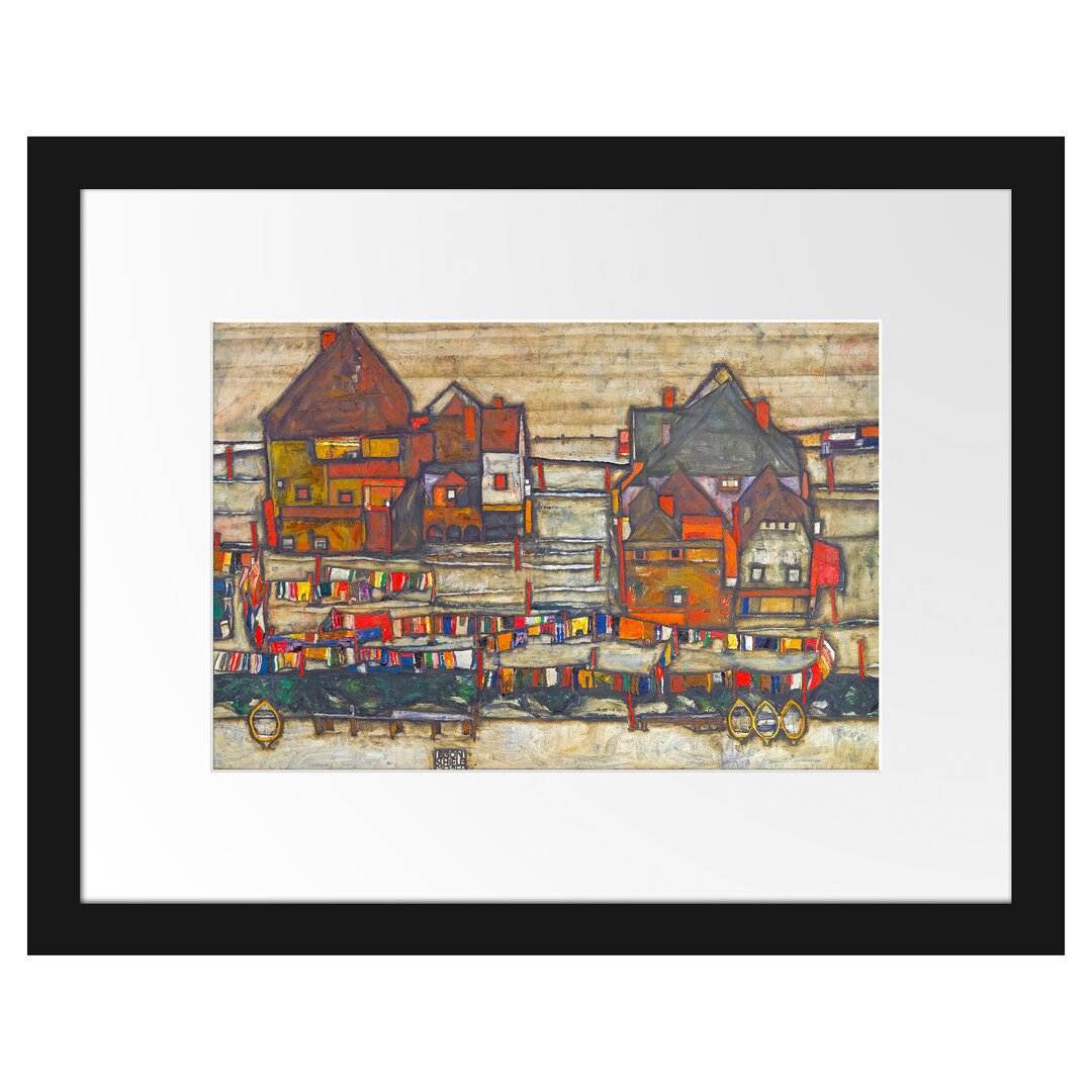 Gerahmter Kunstdruck Houses with Linen von Egon Schiele