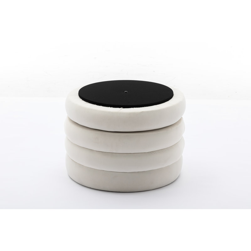 Velvet Round Storage Footstool, 24.63"X24.63"X18.2", With Wooden Shelving, Bedroom Decor Footstool Storage, Color, Accessory