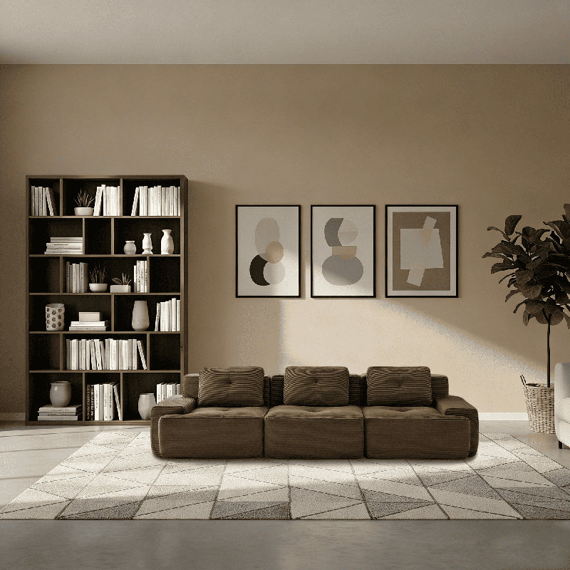 Canapé modulaire moderne à 3 places avec revêtement en velours côtelé, conception capitonnée, sans assemblage, siège profond rembourré pour le salon