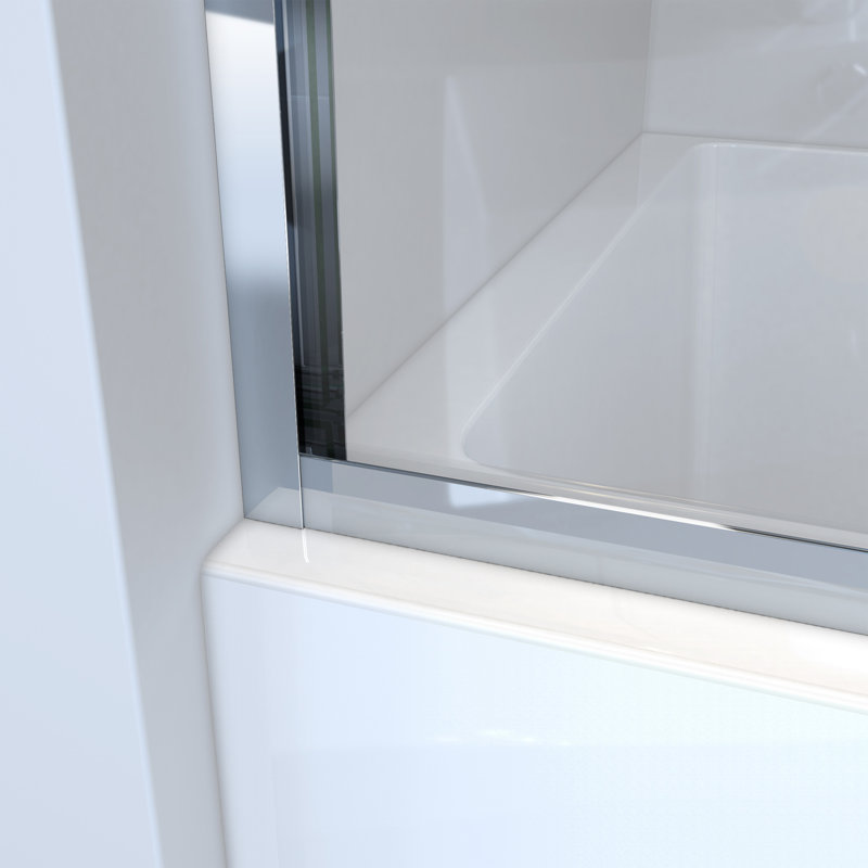 Ete 62" W x 57.38" H Bypass Frameless Tub Door, Left Opening, Polished Chrome