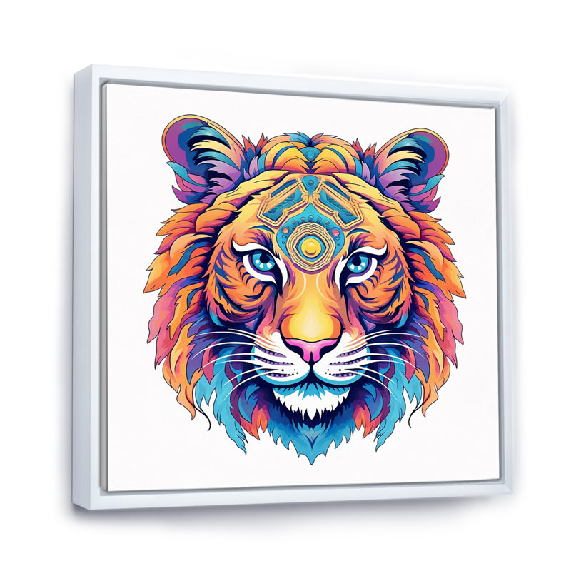 Tête de tigre vibrante - imprimé, H 24 po x l 24 po x P 1 po, Cadre flottant blanc